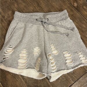 Natural Life Gray Distressed Sweat Shorts Size XS Elastic and Drawstring Waist